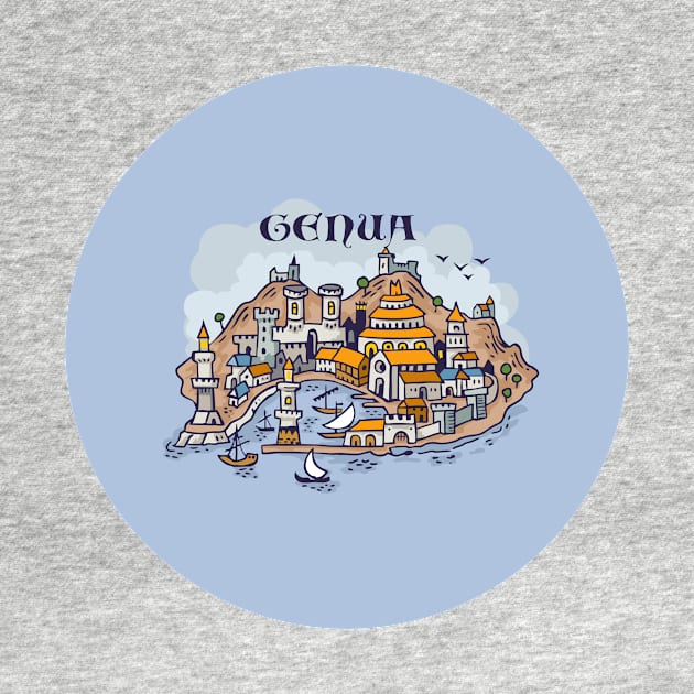 Genoa city hand drawing illustration pin buttons by qpiii